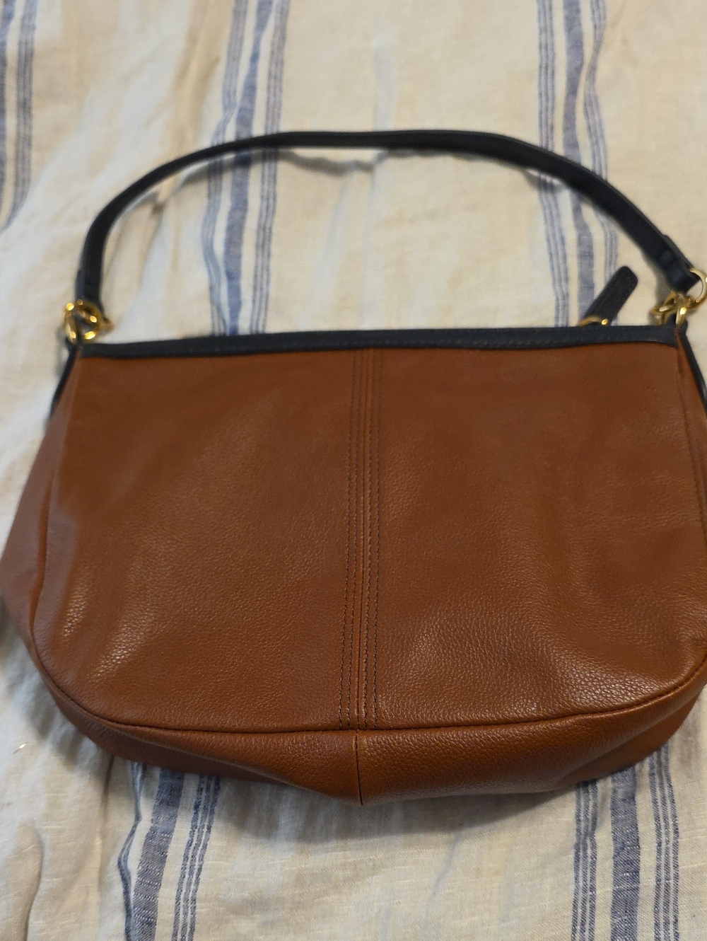 Fossil Brown Leather Shoulder Bag with Black Trim